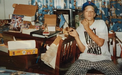 Did I mention I was a bit awkward? Here I am waving around my most prized Nolan Ryan card and the Oklahoma flag amongst my most proud baseball card possessions..